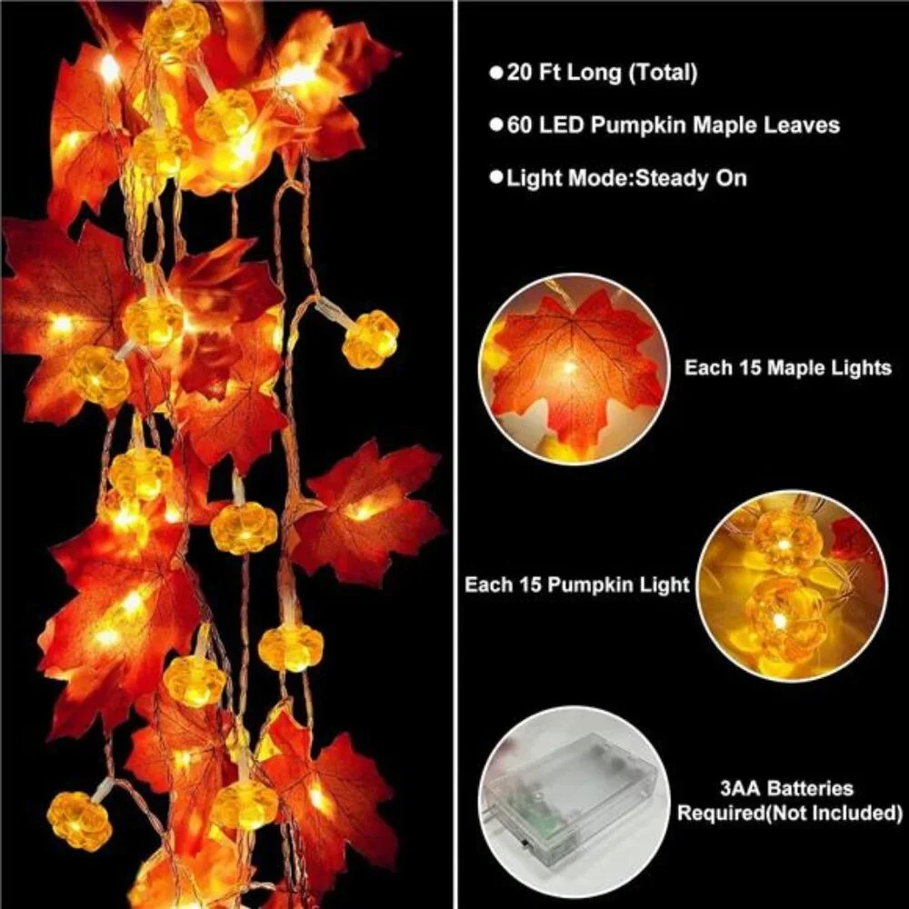 2 Pack & Timer - Fall Garland with Pumpkin Lights Halloween Fall Decor for Home